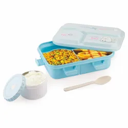 ATTRO Smiley Bite Plastic Lunch Box – 3 Compartment Bento Tiffin