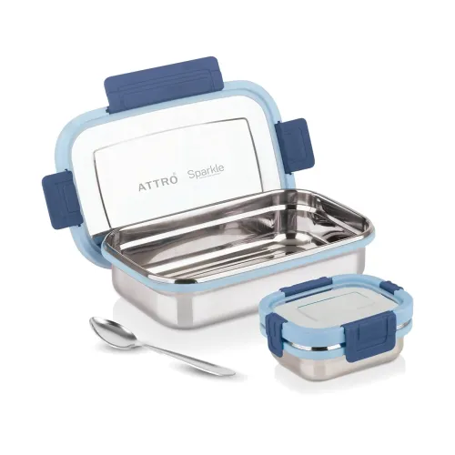 Image of ATTRO Sparkle Big Stainless Steel Lunch Box 2-Piece Set – 900ml + 200ml – Leak-Proof, BPA-Free, Compact & Durable – Idea