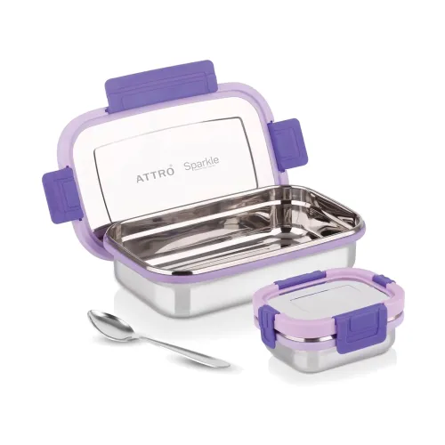 Image of ATTRO Sparkle Big Stainless Steel Lunch Box 2-Piece Set 