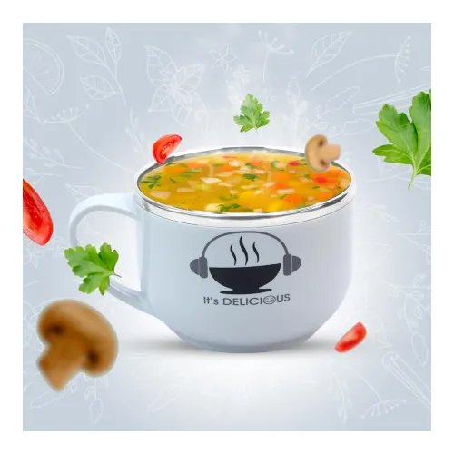 Image of Attro Spicy Bowl Noodle Soup Bowl 500ml with Inner Stainless Steel, Spoon & Lid BPA Free Food Grade Perfect Breakfast Ce