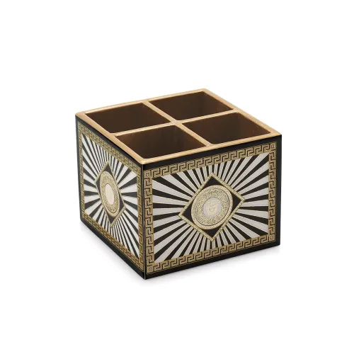 Image of Attro Spiral Black Designer Wooden 4 Compartments Cutlery Holder
