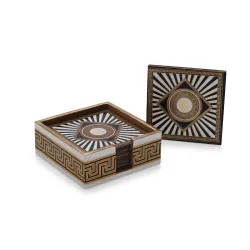 Attro Coaster 6Pcs Square Wooden Coaster Set for Room Décor, Office, Tea, Coffe and Drink - 6pcs Spiral Black