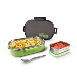 Attro Meal Time Stainless Steel Insulated Lunch Box with Small Container Airtight Leak-Proof Perfect for Office, School,