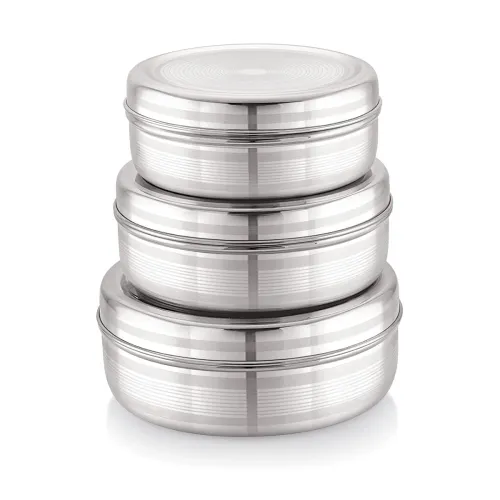 Image of Attro Stainless Steel Puri Dabba with Lid (Set of 3)