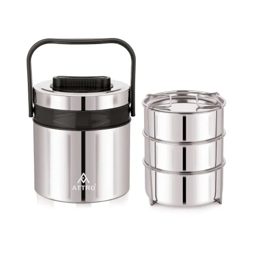 Image of ATTRO Steel On 3 Insulated Tiffin Box (900ml)