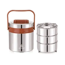 ATTRO Steel On 3 Insulated Tiffin Box, 900ml