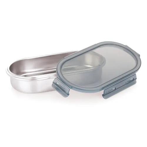 Image of Attro Steelox Oval Stainless Steel Container with Plastic Seal Lid BPA Free Food