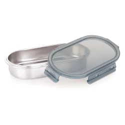 Attro Steelox Oval Stainless Steel Container with Plastic Seal Lid BPA Free Food