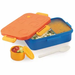 ATTRO TicTac Plastic Lunch Box – 3 Compartment Bento Tiffin 1200ml+80ml