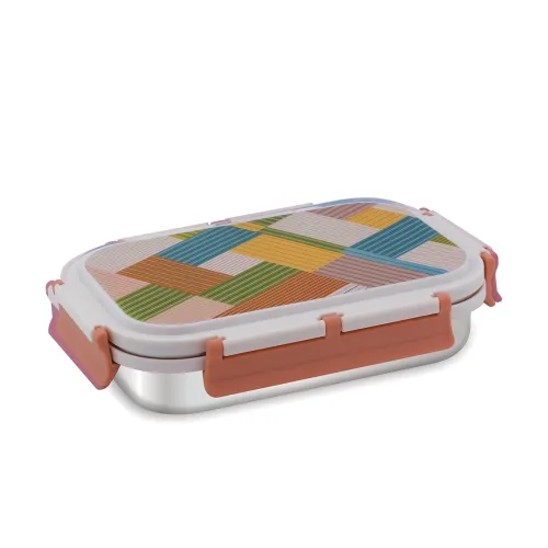 Image of Attro Uranus Stainless Steel Lunch Box with 1 Small Container & Spoon Inner Steel & Outer Plastic BPA Free Food Grade, (