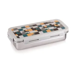 Attro Volvo Stainless Steel Lunch Box with 1 Small Container Airtight Leak-Proof Food Grade - Grey 630ml+170ml