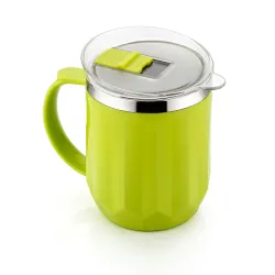 Attro Wonder Cup Vaccum Insulated Cup Comes with Styling Lid & Stylish Handle Perfect for Hot Tea, Coffee,Soups-450Ml Green, Stainless Steel, Plastic
