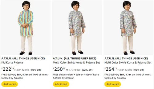 Image of ATUN Kids Kurta & Pyjama Set Upto 93% Discount