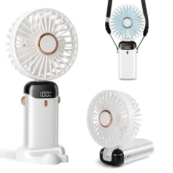 Aucoofany Portable Handheld Fan, 12 hours, Upgrade 3200mAh Portable Fan with LED Display, 90° Foldable, 5 Speed Wind,Hand Held /Neck /Desk 3 in 1 Personal Small Fans, Makeup Fans for Women (...