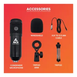 Audio Array AM-C39 XLR to 3.5mm Condenser Tripod 2M Cable & Foam Filter