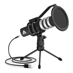 Audio Array AM-C4 USB Plug & Play Condenser Microphone with Tripod, Pop-Filter & Shock Mount | for Conference, Gaming, P