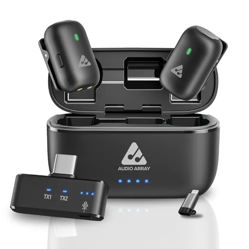 Image of Audio Array Wireless AI Noise Cancellation Mic iPhone/Android Compatible 32H Charging Case