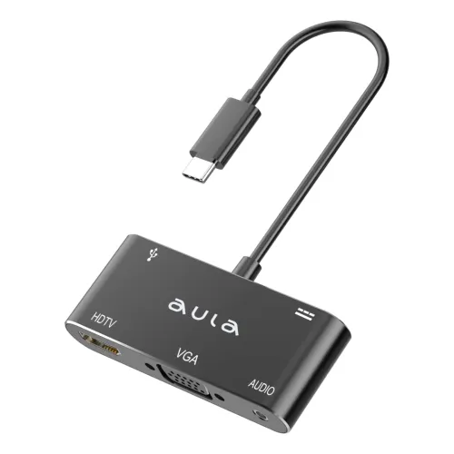Image of Aula OT-9573S USB C to HDMI VGA Adapter, 5 in 1 Aluminium USB Type C Hub with 4K HDMI(30Hz)/VGA(1080P 60Hz) | USB 3.0, 3
