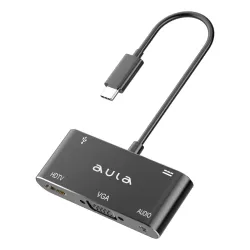 Aula OT-9573S USB C to HDMI VGA Adapter, 5 in 1 Aluminium USB Type C Hub with 4K HDMI(30Hz)/VGA(1080P 60Hz) | USB 3.0, 3