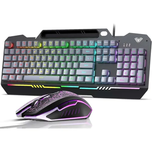 Image of AULA T102 Gaming Keyboard and Mouse Combo | RGB Backlit Membrane Keyboard and Gaming Mouse |