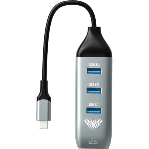 Image of Aula UC-95118R USB Type C HUB 4 in 1 Adapter, Aluminium Multi Dongle USB C to USB 3.0 * 3 + 1000M Ethernet LAN, Supports