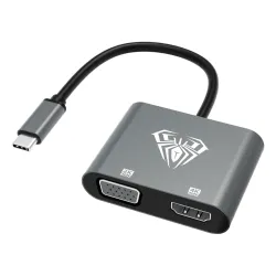 Aula UC-901 USB C to HDMI VGA Adapter, 2 in 1 USB Type C to HDMI 4K@30Hz & VGA 1080P Converter | Compatible with Galaxy S22 Ultra/S20, MacBook Pro 2020, iPad Pro 2020, Dell XPS 13/15, Surfac...