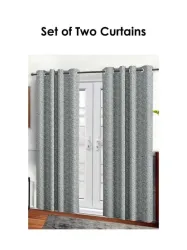 Aura Grey & White 2 Pieces Abstract Printed Eyelet Room Darkening Long Door Curtains