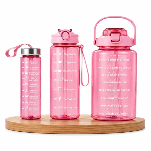 Image of Aura Pink & Transparent Set of 3 Plastic Typography Water Bottle
