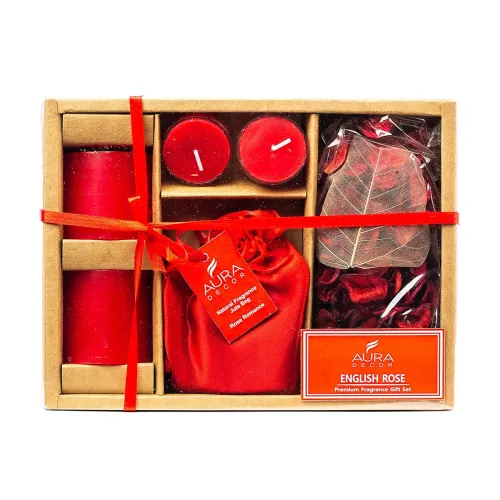 Image of AuraDecor Wax Candle Gift Set || Air Freshener || Pillar Candle || Potpourri || Acrylic Tealight Candles || Gift Set || 