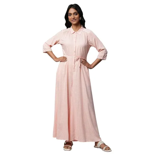 Image of Aurelia Women's Rayon Checkered Casual Maxi Co-Ord Set