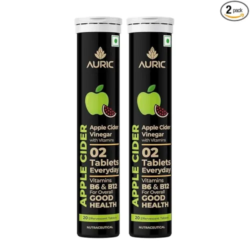 Image of Auric Apple Cider Vinegar With Vitamins 40 Acv Tablets With Vitamin B6 & B12 