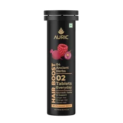 Auric Hair Boost Effervescent Tablets 20 Count | Ayurvedic Formula for Hair Fall Control | Biotin, Zinc, Beetroot & Grap