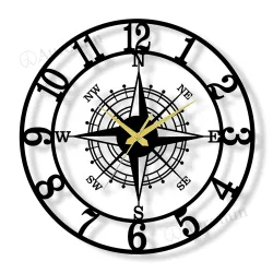 Auromin Compass Metal Silent Wall Clock