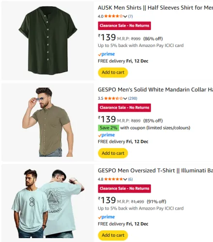Image of AUSK Men Shirts & T-shirts Starting @ ₹139