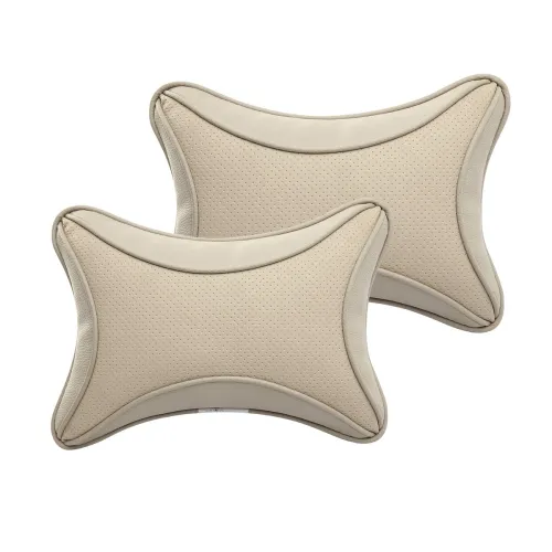 Image of Auto Hub Faux Leather Car Neck Rest Pillow Cushion Beige Pack