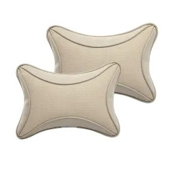 Auto Hub Faux Leather Car Neck Rest Pillow Cushion Beige Pack