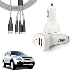 Auto Pearl 2 Ports Fast Car Charger with 3 in 1 White Cable