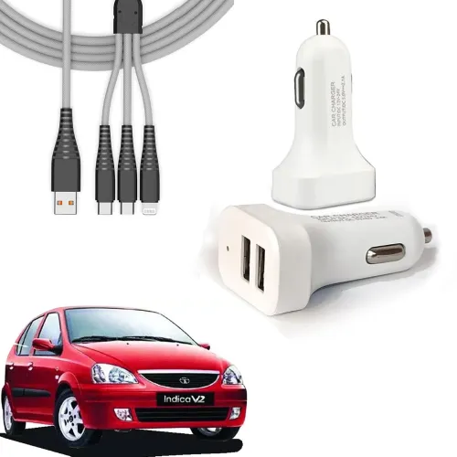 Image of Auto Pearl 2-Port Fast Car Charger with 3-in-1 Cable