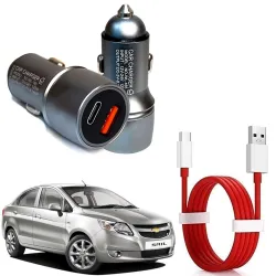 Auto Pearl Compact Metal Mini Dual Port Ultra Fast Car Charger, USB A & Type C Port with Type-C Red Cable, Turbo Charger