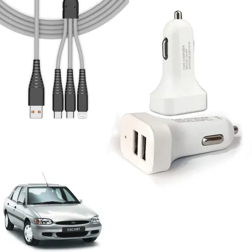 Image of Auto Pearl Dual USB Fast Car Charger 3-in-1 Cable
