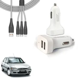Auto Pearl 2 Ports Fast Car Charger with 3 in 1 White Cable, Dual USB, Turbo Charger, Compatible with Escort