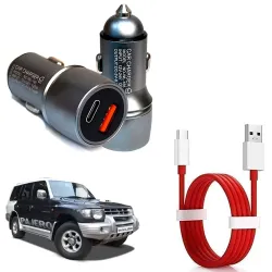 Auto Pearl Compact Metal Mini Dual Port Ultra Fast Car Charger, USB A & Type C Port with Type-C Red Cable, Turbo Charger, Grey Compatible with Pajero 2012