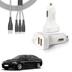 Auto Pearl Dual-Port Fast Car Charger with 3-in-1 Cable