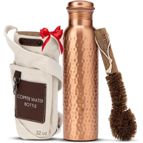 Image of AVA DESIGNZ CLEO HOME Copper Water Bottle with Cleaning Brush