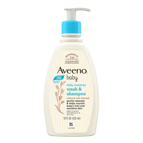 Image of Aveeno Baby Daily Moisture Wash & Shampoo | Gentle Cleanser for Head to Toe | Tear Free & Soap Free Formula with Active 