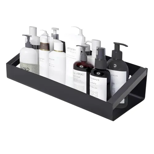 Image of AVIRA Black Metal Wall Shelf – Space-Saving Floating Storage Rack for Bathroom, Kitchen, Bedroom & Living Room | Modern 