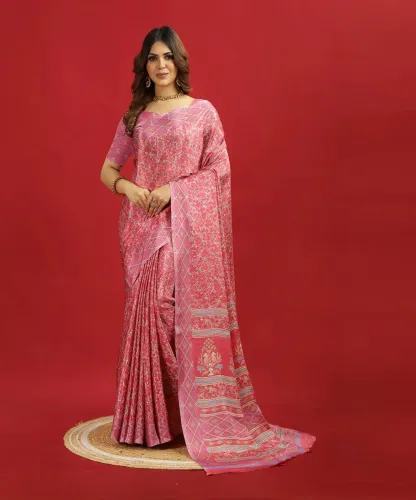 Image of AVM SILK MILLS  Printed Bollywood Crepe Saree (Pink)