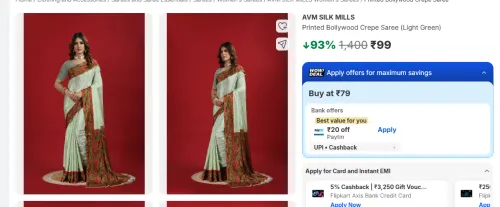 Image of AVM SILK MILLS Printed Bollywood Crepe Saree (Light Green)