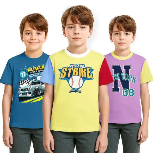 Image of AWG ALL WEATHER GEAR Boy's Organic Cotton Printed T-Shirts (Pack of 3)