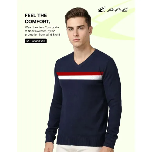 Image of AWG ALL WEATHER GEAR Men's Woolen V-Neck Full Sleeve Sweater